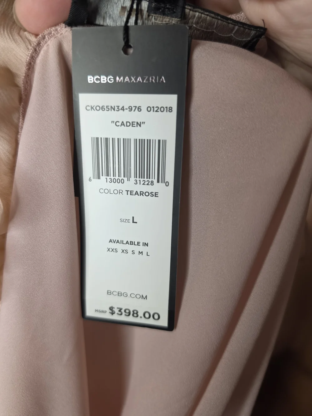 NWT BCBGMaxAzria Caden Tearose Ruffle-Trim Cold Shoulder Silk Dress Large - Picture 8 of 8